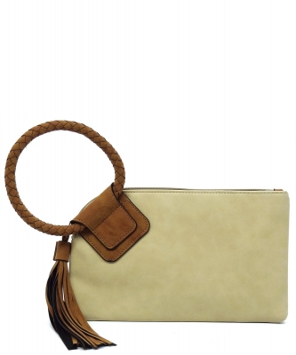 Fashion Cuff Handle Tassel Wristlet Clutch BP204 IVORY/TAN